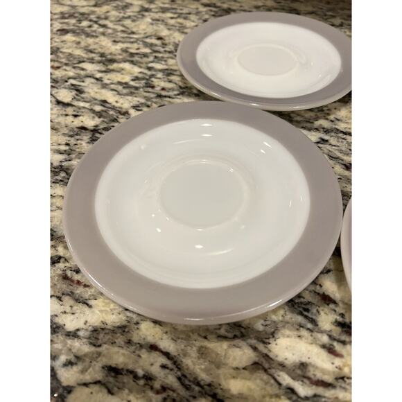 Pyrex Glass Saucer Plates Gray Band White Milk Glass MCM Vtg Set of 4 - Picture 3 of 8